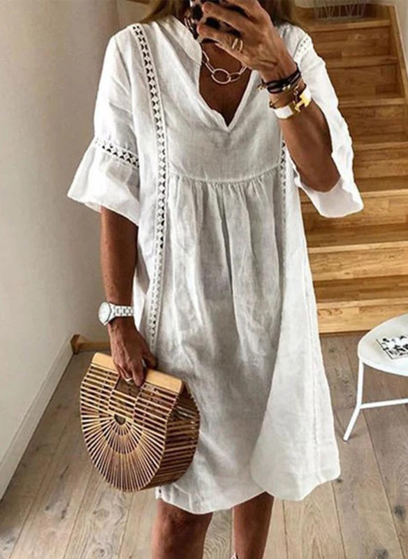 Damen Boho Style V Ausschnitt Kleid | Midi