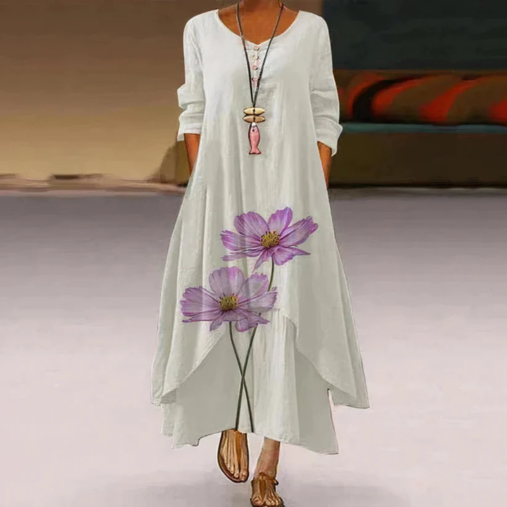 Damen Sommer Doppellagiges Langarm Bedrucktes Kleid | Maxi