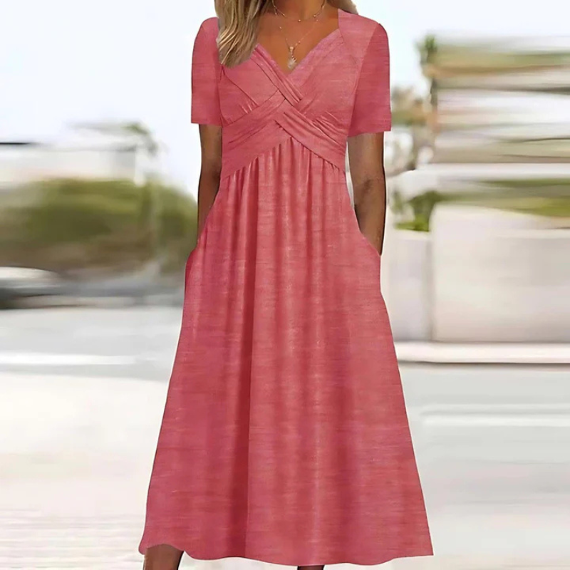Weiches A-linien Kleid Mit V Ausschnitt Für Damen | Midi