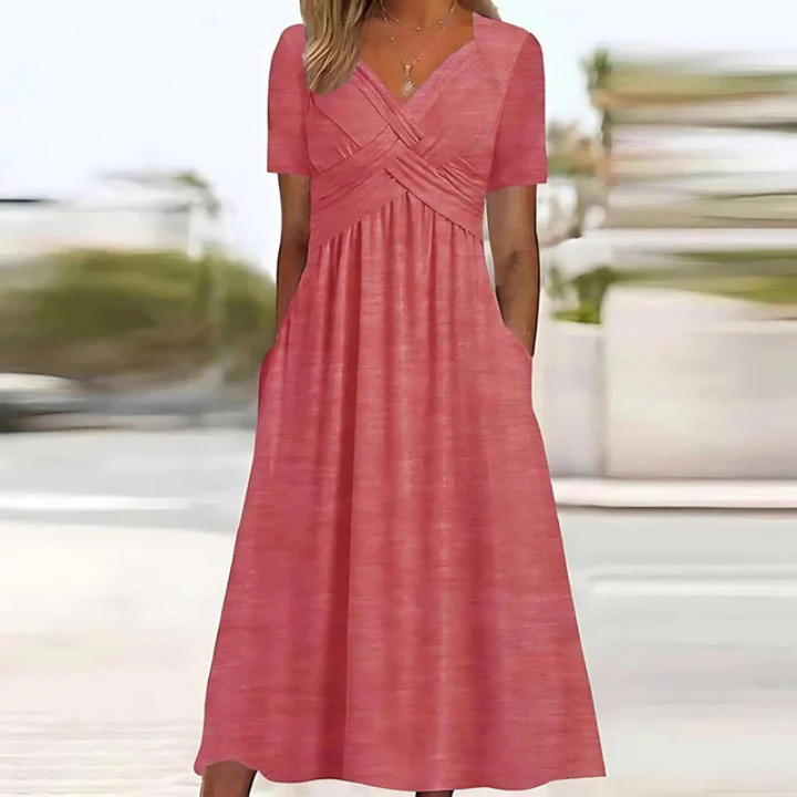 Weiches A-linien Kleid Mit V Ausschnitt Für Damen | Midi