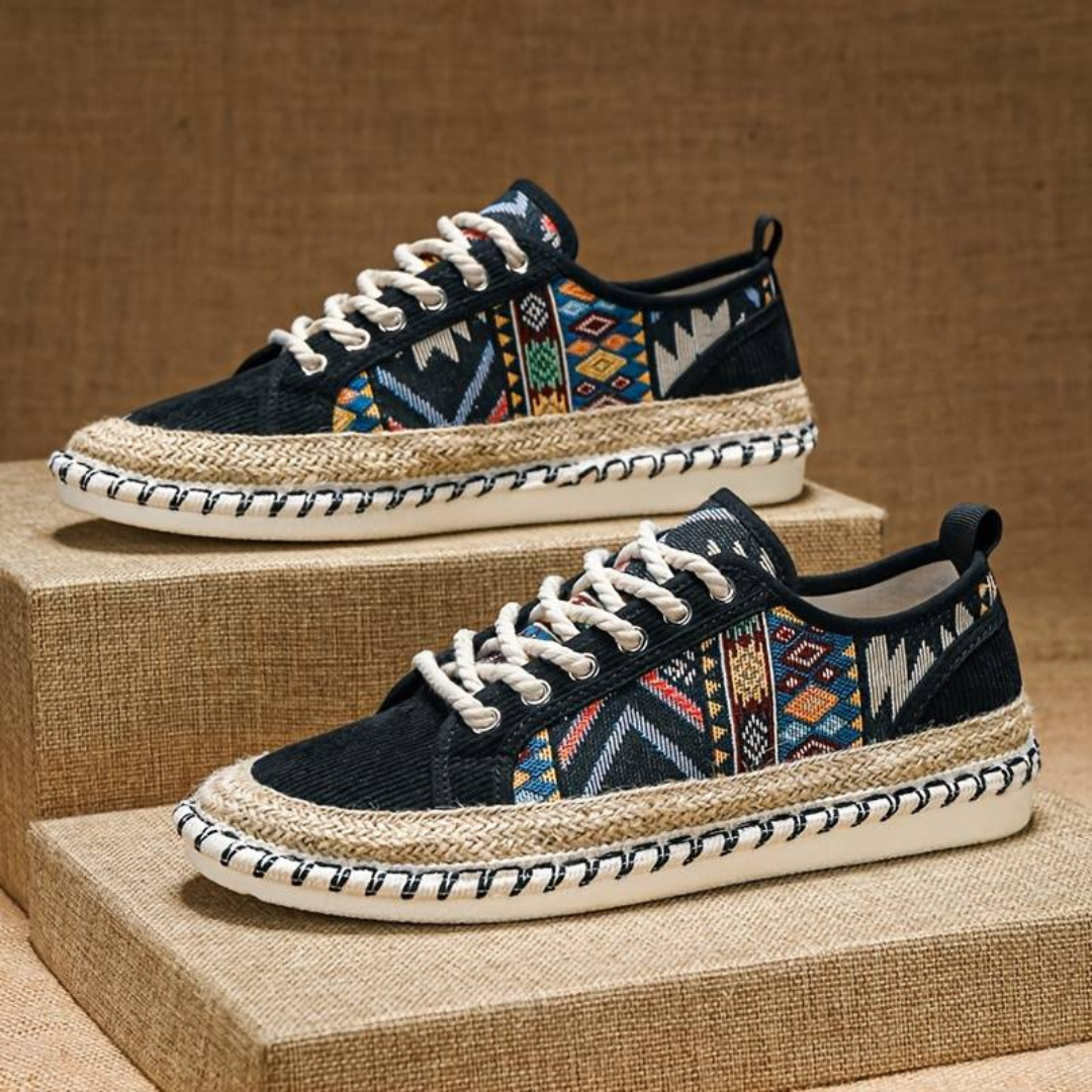 Herren Retro Bedruckte Flache Bequeme Schuhe | Schnürung
