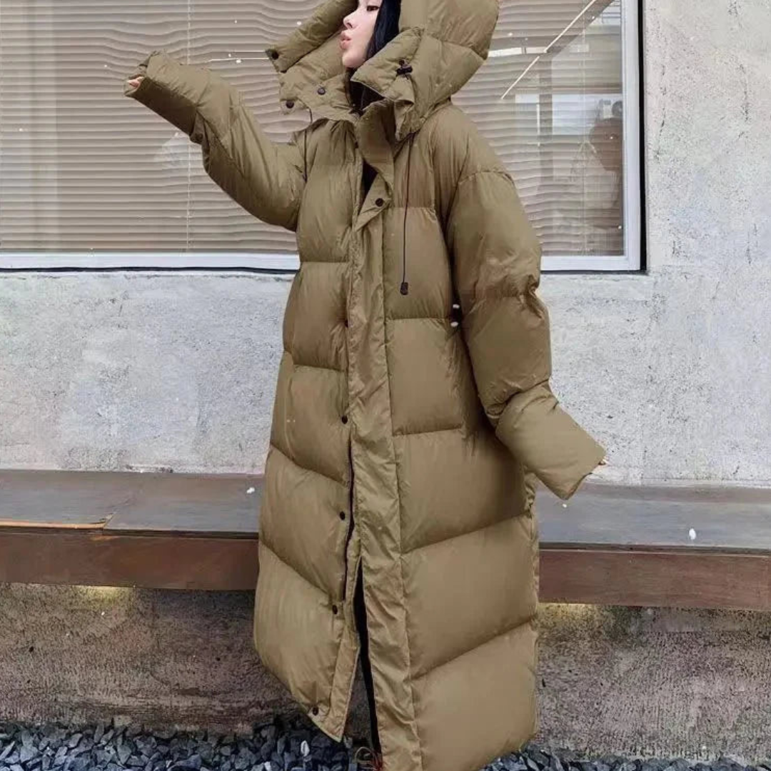 Damen Gemütlicher Winter Langer Puffer Kapuzen Jacke | Warme