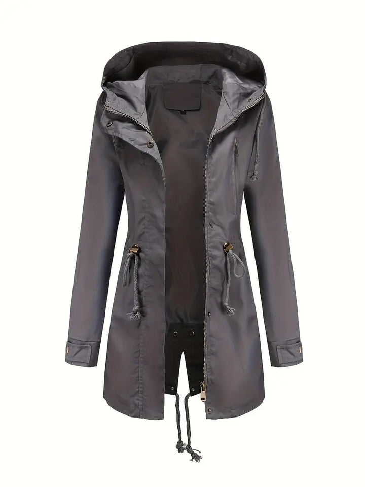 Damen Langarm Wasserdichter Trenchcoat | Mit Kapuze