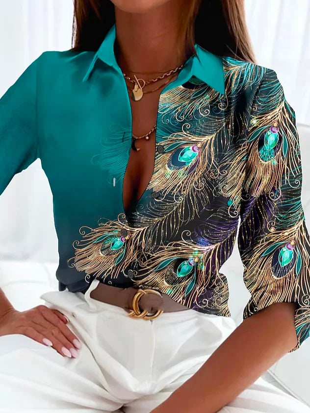 Langärmlige Bluse Mit Federmuster Für Damen | Schick