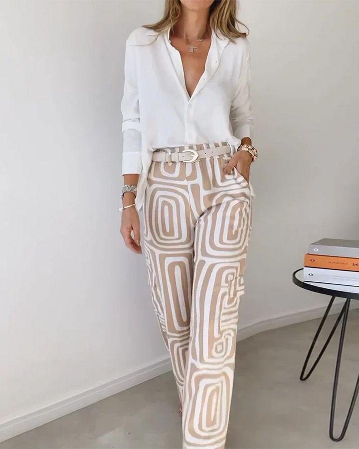 Zweiteiliges Damen Set Aus Langarmshirt Und Weiter Hose | Formal
