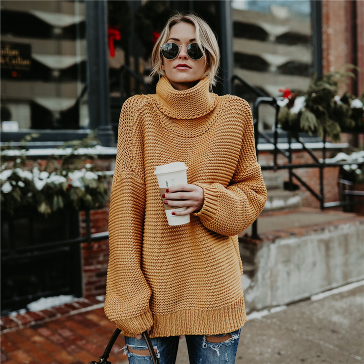 Damen Lässige Grobstrickpullover | Rollkragen
