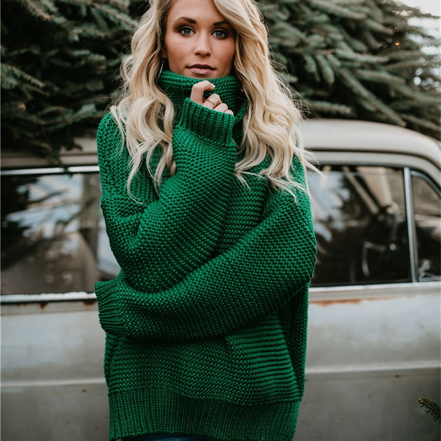 Damen Lässige Grobstrickpullover | Rollkragen