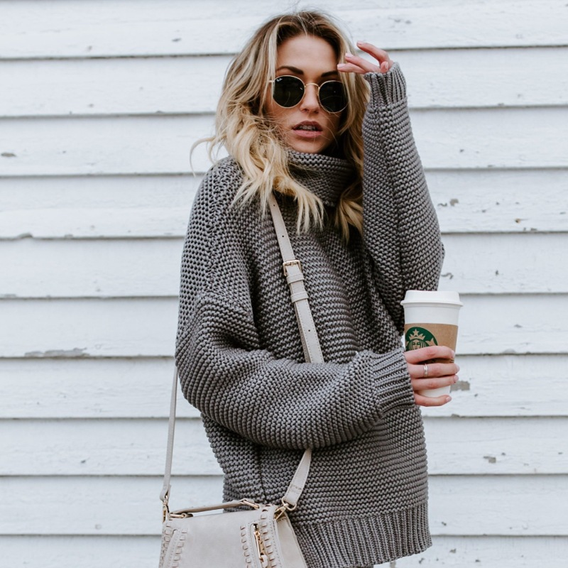 Damen Lässige Grobstrickpullover | Rollkragen