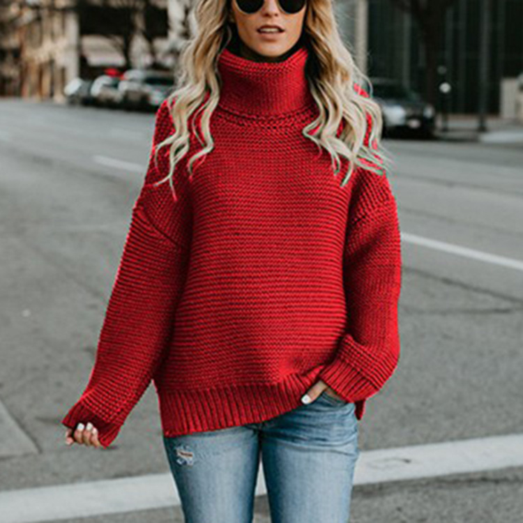 Damen Lässige Grobstrickpullover | Rollkragen