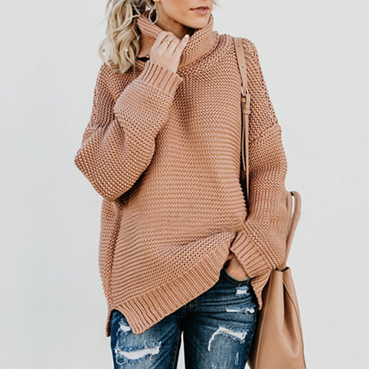 Damen Lässige Grobstrickpullover | Rollkragen