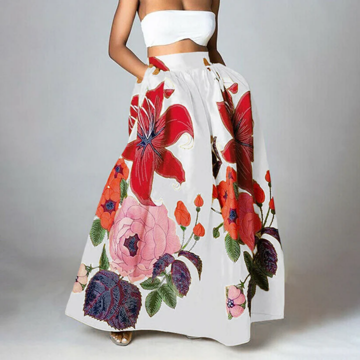 Damen Blumen Print Hochtaillierter Stylischer Rock | Maxi