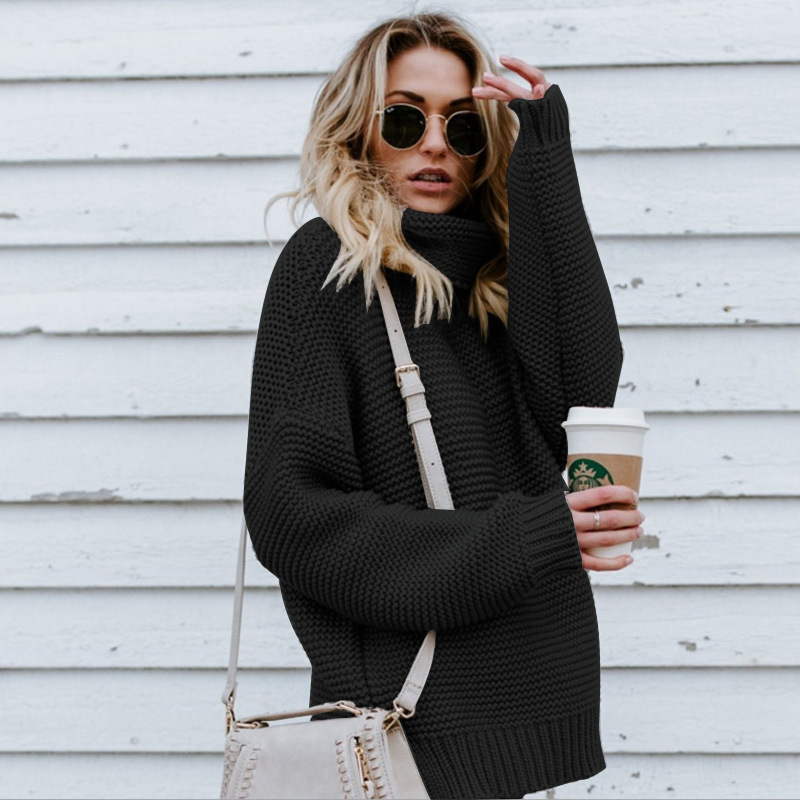 Damen Lässige Grobstrickpullover | Rollkragen
