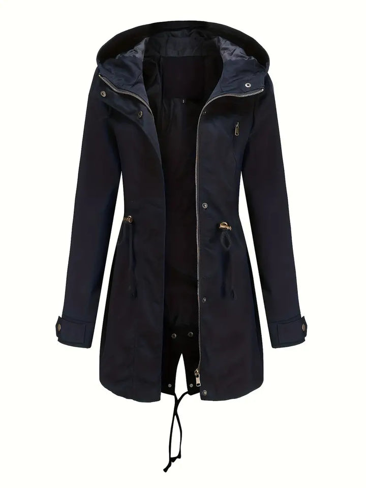 Damen Langarm Wasserdichter Trenchcoat | Mit Kapuze
