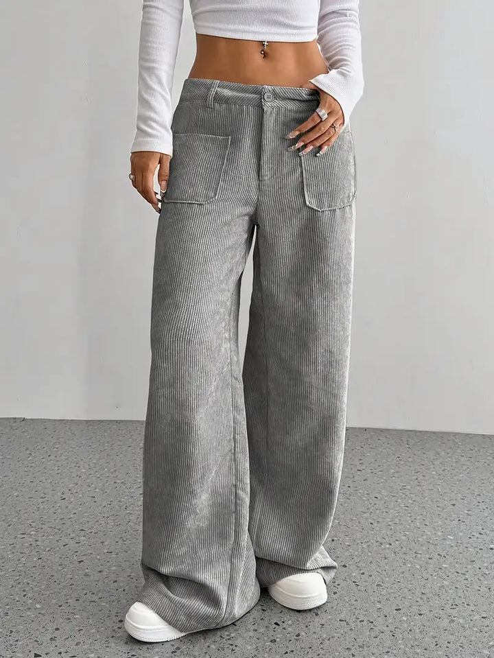 Damen Hoch Tailliert Cordhose | Weitem Bein