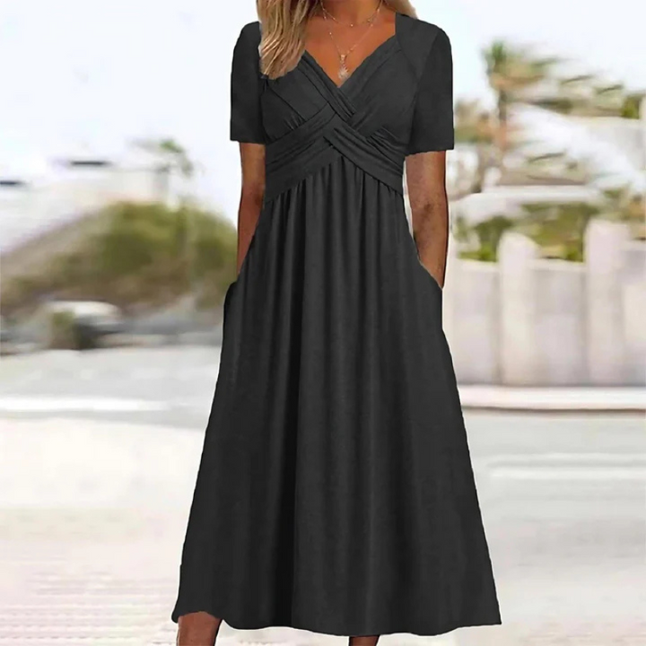 Weiches A-linien Kleid Mit V Ausschnitt Für Damen | Midi