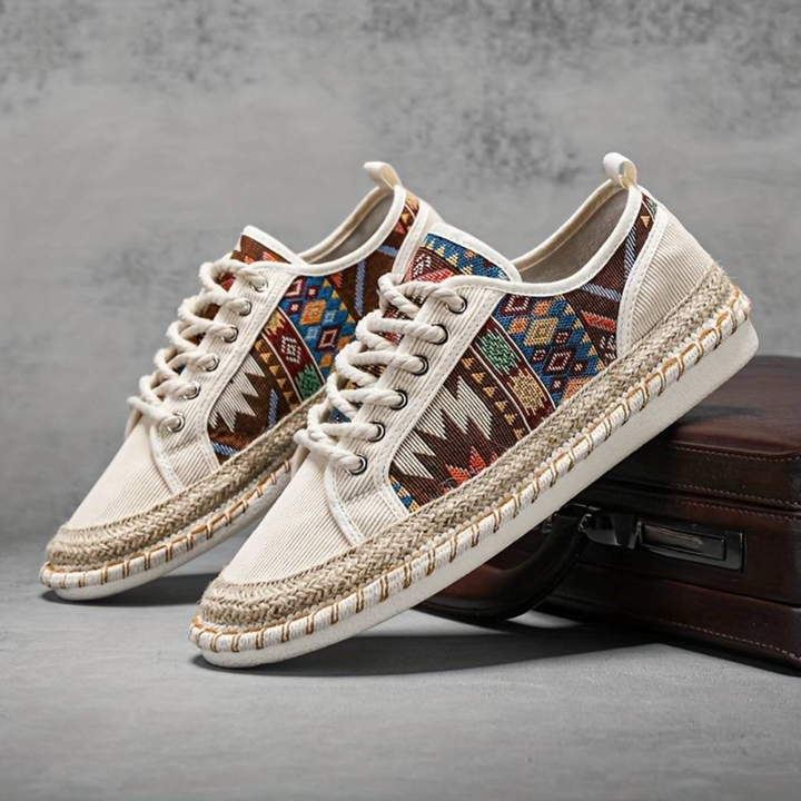 Herren Retro Bedruckte Flache Bequeme Schuhe | Schnürung