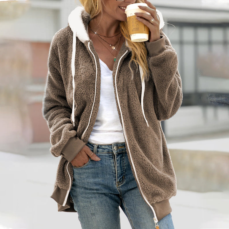 Damen Winter Teddy Mantel | Mit Kapuze