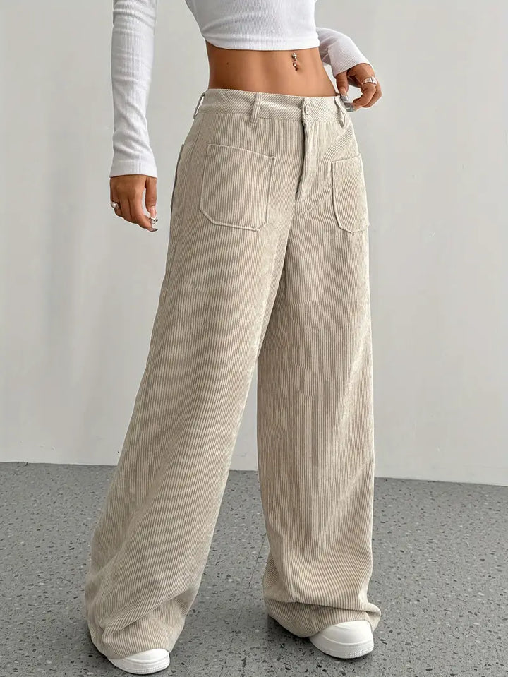 Damen Hoch Tailliert Cordhose | Weitem Bein