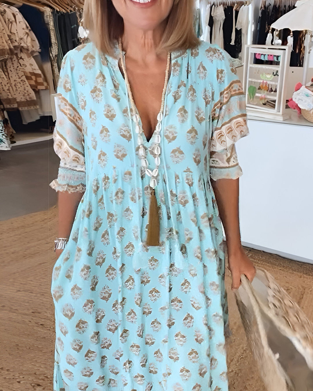 Damen V Ausschnitt Kleid Im Boho-stil Mit Blumenmuster | Maxi