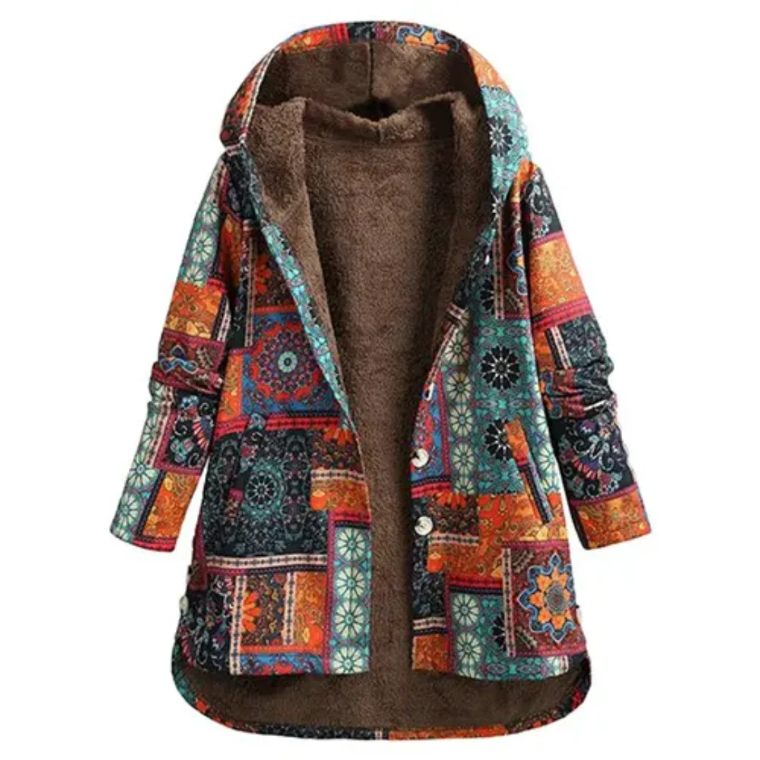 Damen Klassiker Blumen Kapuze Jacke | Winter