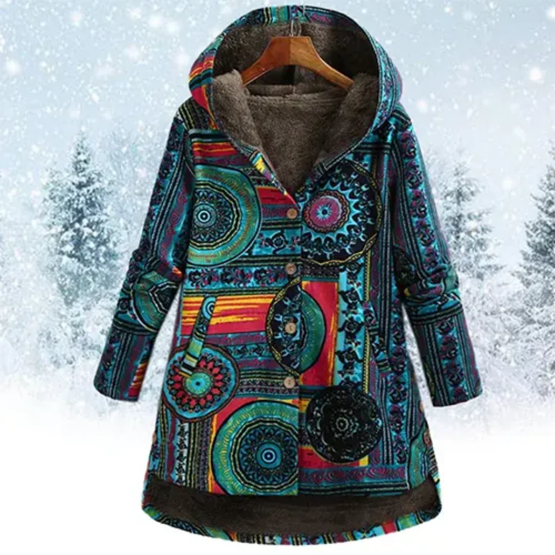 Damen Klassiker Blumen Kapuze Jacke | Winter