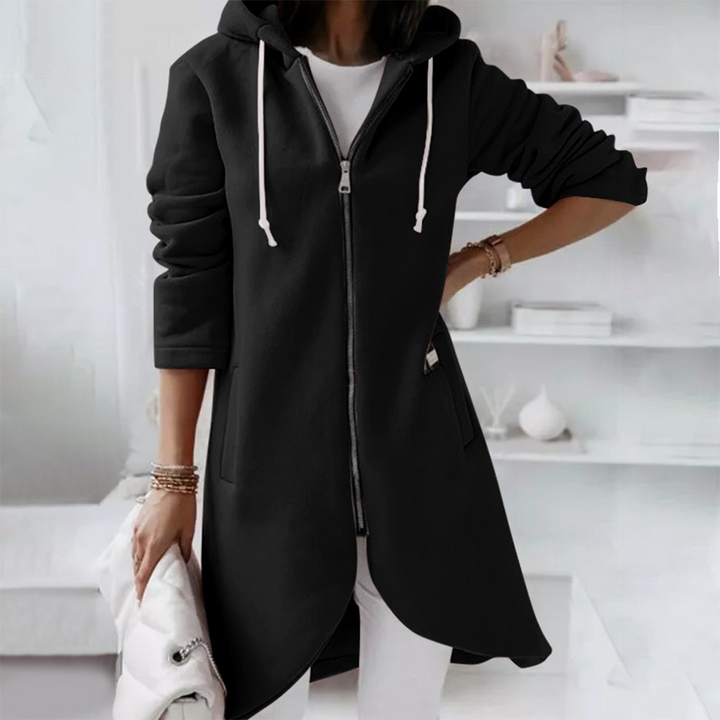 Eleganter Langer Damen-Kapuzenpullover | mit Reißverschluss