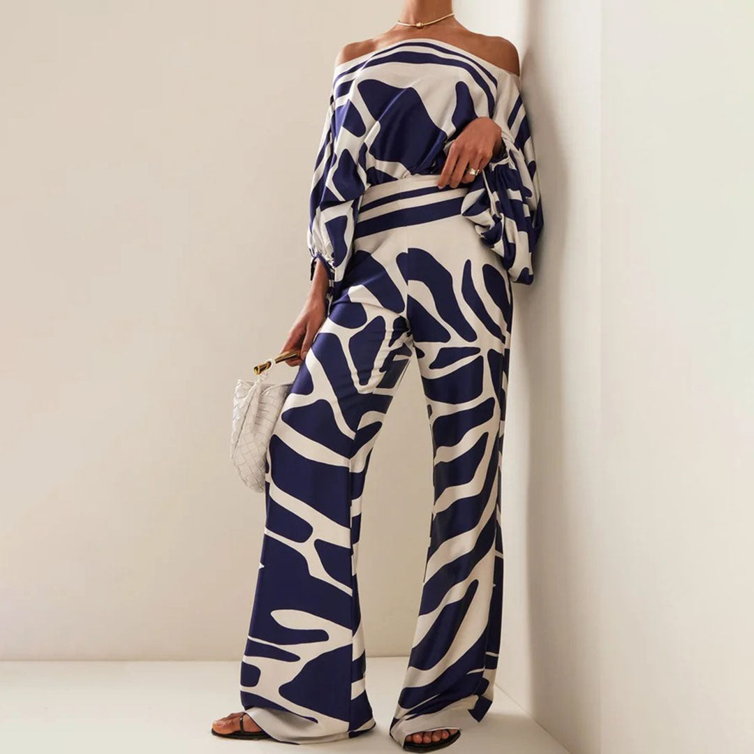 Damen One-Shoulder Bedrucktes Zwei Teile Set | Stylisch