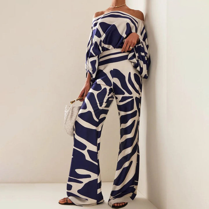Damen One-Shoulder Bedrucktes Zwei Teile Set | Stylisch