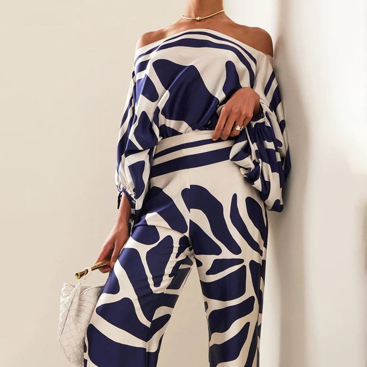 Damen One-Shoulder Bedrucktes Zwei Teile Set | Stylisch