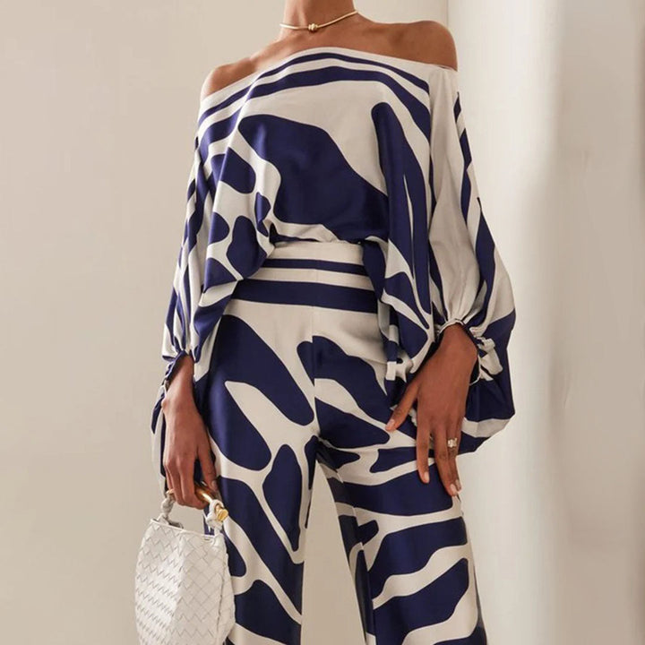 Damen One-Shoulder Bedrucktes Zwei Teile Set | Stylisch