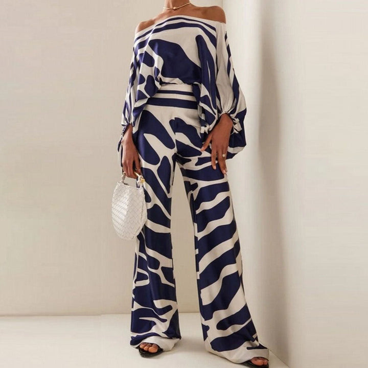 Damen One-Shoulder Bedrucktes Zwei Teile Set | Stylisch