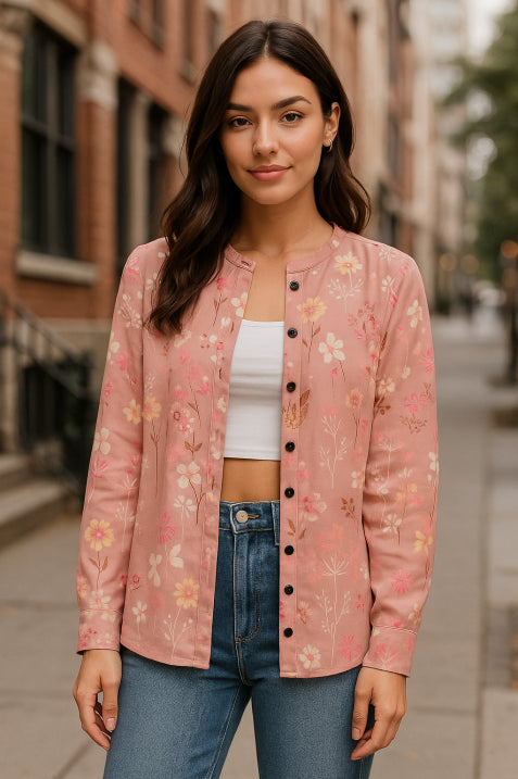 Damen Strickjacke mit Blumenmuster | Rundhalsausschnitt