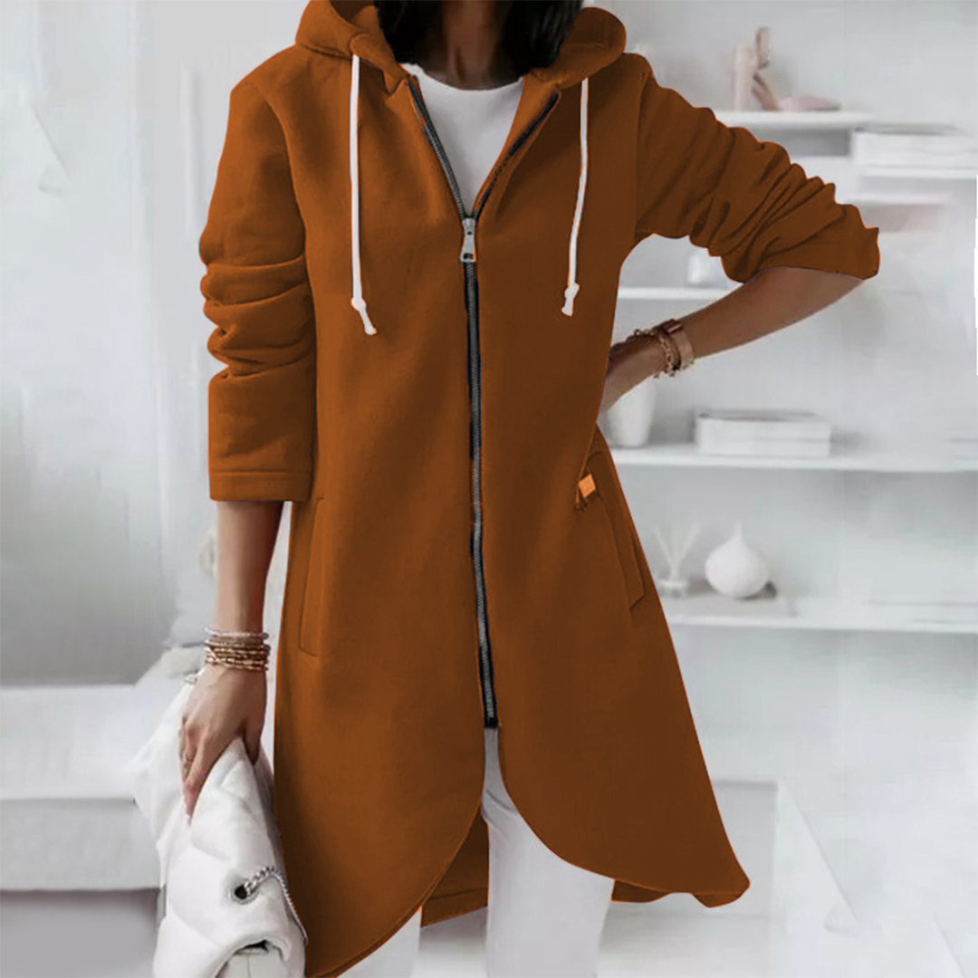 Eleganter Langer Damen-Kapuzenpullover | mit Reißverschluss