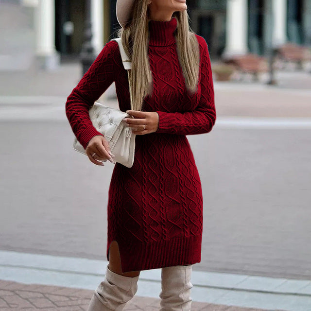 Damen Elegante Rollkragen-Strickkleid | Mini