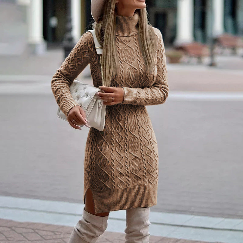 Damen Elegante Rollkragen-Strickkleid | Mini