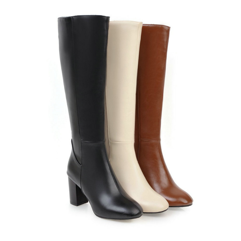 Damen Kniehoher Bequeme Stiefel | Zip Verschluss