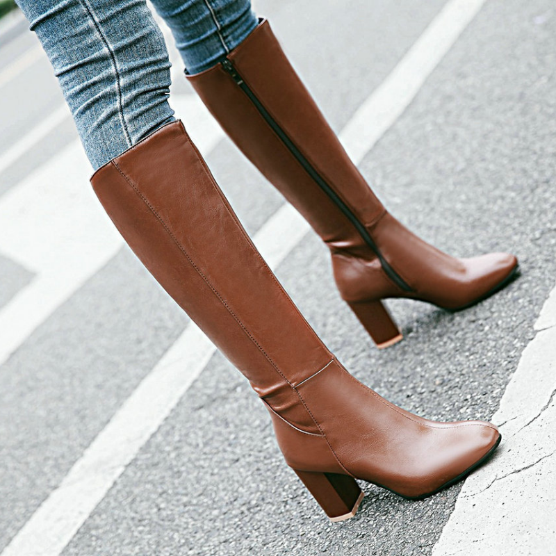 Damen Kniehoher Bequeme Stiefel | Zip Verschluss