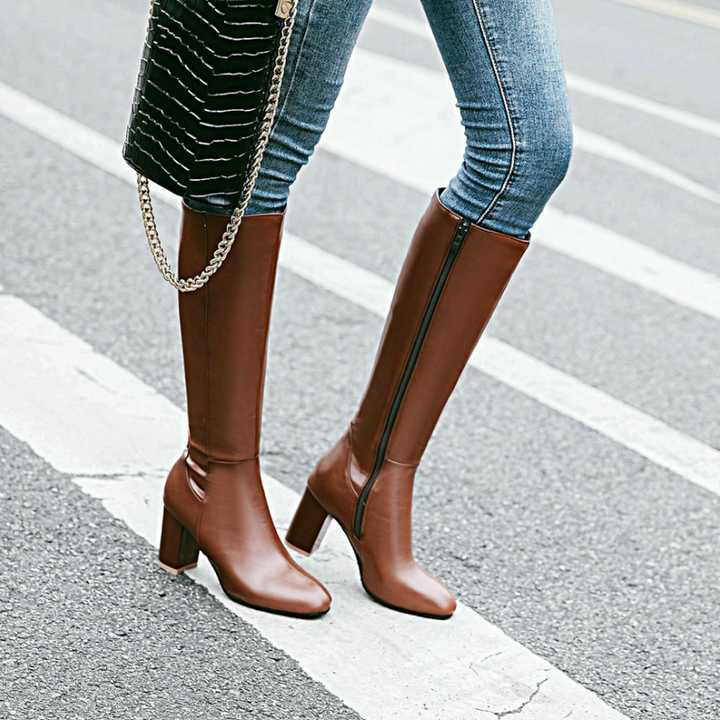 Damen Kniehoher Bequeme Stiefel | Zip Verschluss