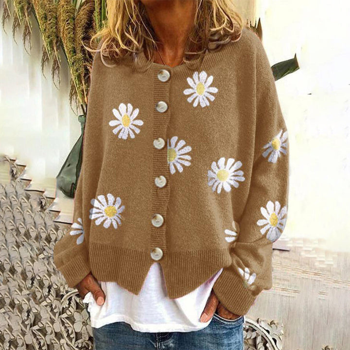 Damen Strickpullover mit Blumenmuster | Langarm