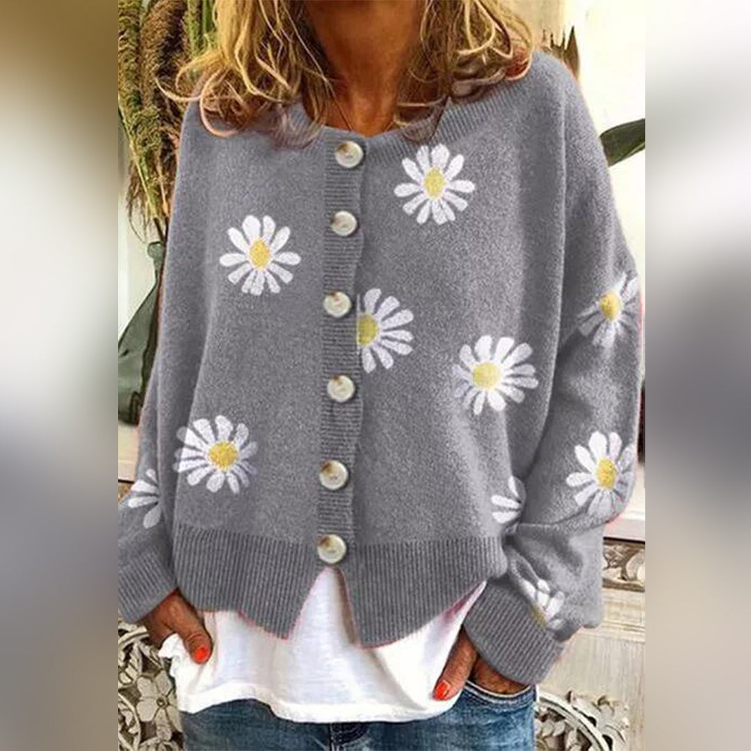 Damen Strickpullover mit Blumenmuster | Langarm