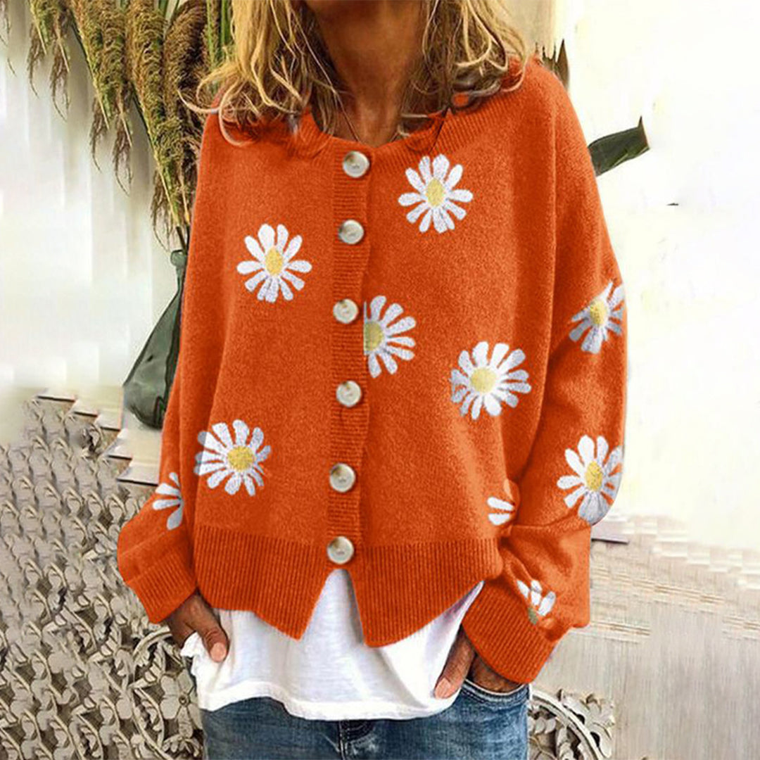 Damen Strickpullover mit Blumenmuster | Langarm