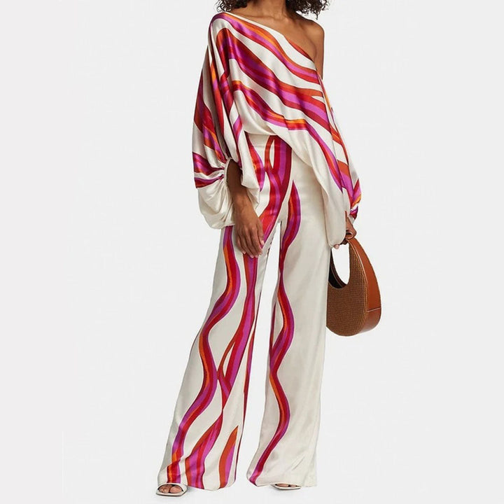 Damen One-Shoulder Bedrucktes Zwei Teile Set | Stylisch