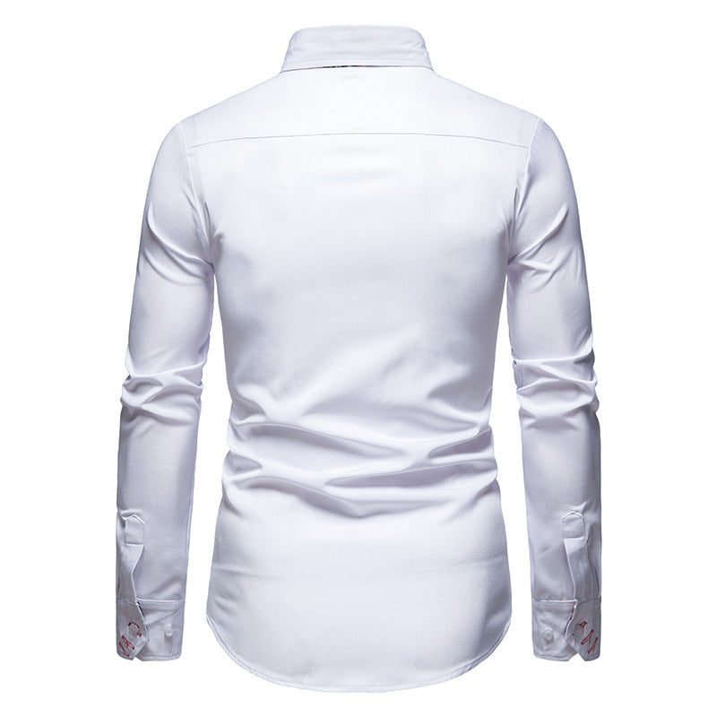 Herren Langarm Retro Detailliertes Print Hemd | Schlanke Passform