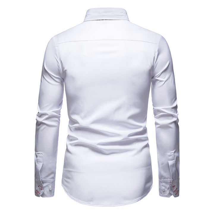 Herren Langarm Retro Detailliertes Print Hemd | Schlanke Passform