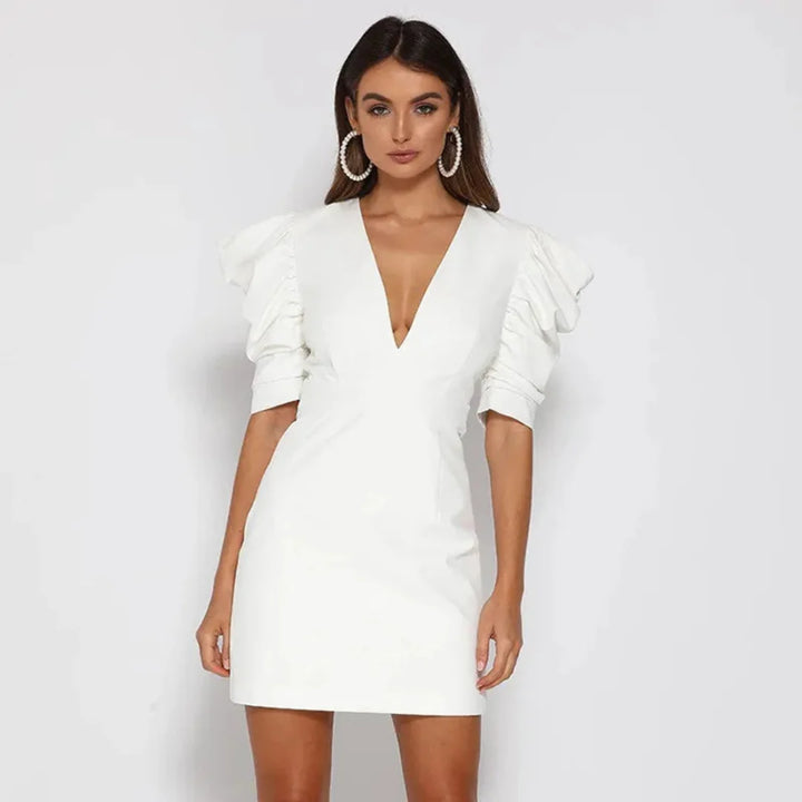 Weißes Partykleid Mit V Ausschnitt Für Damen | Mini