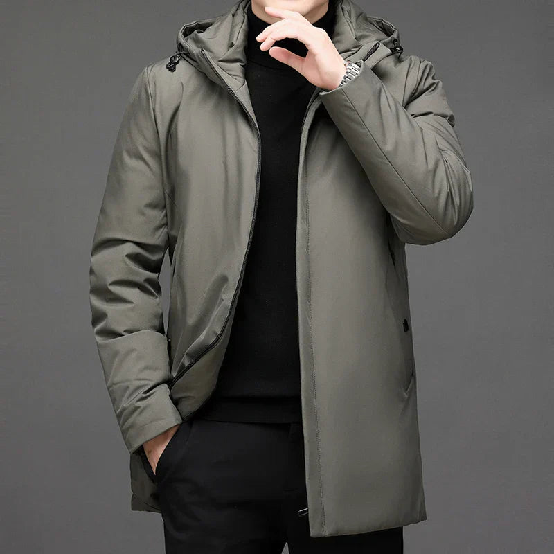 Herren Kapuzen Reißverschluss Langer Winter Jacke | Warme