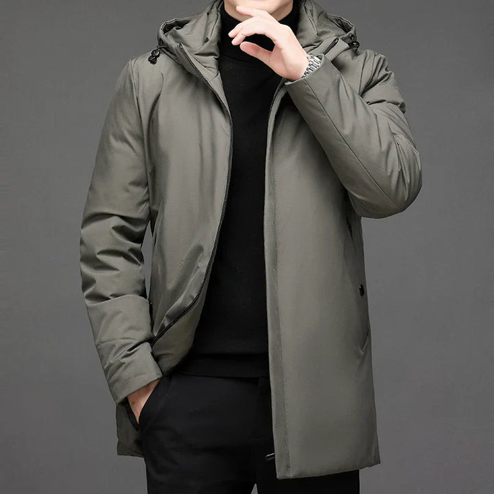 Herren Kapuzen Reißverschluss Langer Winter Jacke | Warme