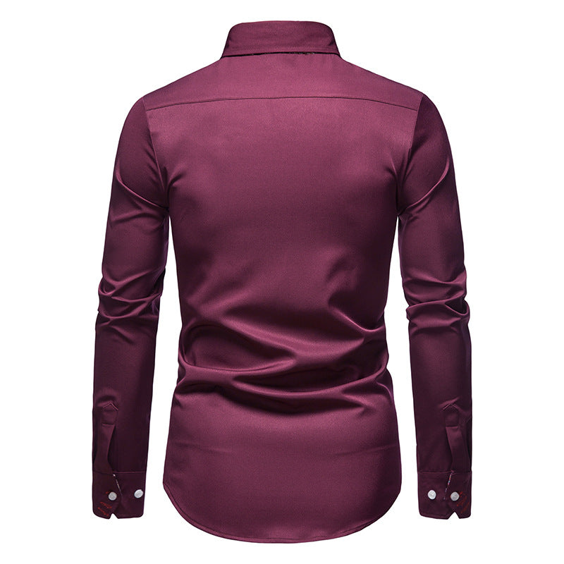 Herren Langarm Retro Detailliertes Print Hemd | Schlanke Passform