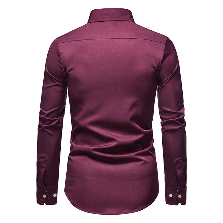 Herren Langarm Retro Detailliertes Print Hemd | Schlanke Passform