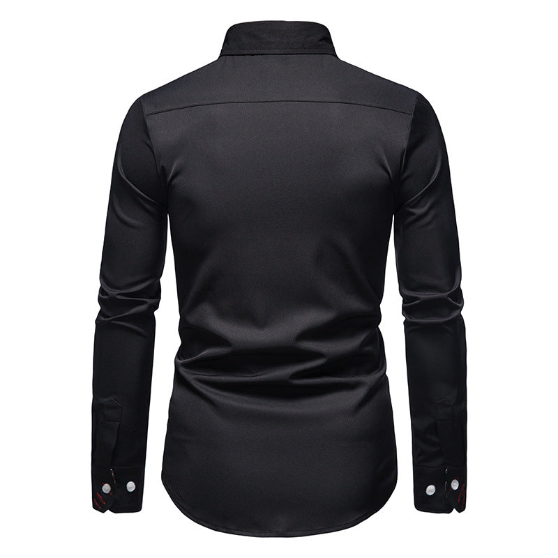 Herren Langarm Retro Detailliertes Print Hemd | Schlanke Passform